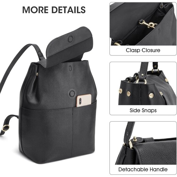 Leather Backpack Purse for Women Travel Fashion Designer Ladies Backpack Black main image 5